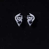 Heart Shape Black Onyx and Diamond Cat Stud Earrings