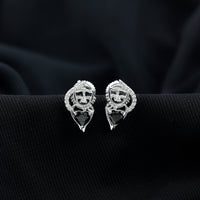 Heart Shape Black Onyx and Diamond Cat Stud Earrings