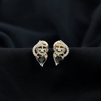 Heart Shape Black Onyx and Diamond Cat Stud Earrings