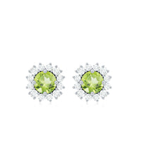 Natural 1 carat peridot stud earrings with diamond halo from Rosec Jewels, showcasing vibrant green gemstones and sparkling accents.