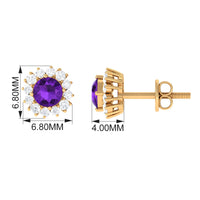 Natural Amethyst Classic Halo Stud Earring with Diamond