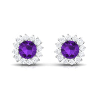 Natural Amethyst Classic Halo Stud Earring with Diamond
