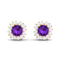 Natural Amethyst Classic Halo Stud Earring with Diamond