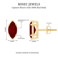 Natural 1.5 Carat Marquise Ruby Stud Earrings with Screw Back