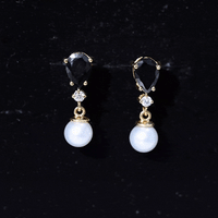 6 Carat Freshwater Pearl Drop Earrings with Black Onyx