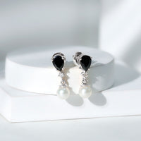 6 Carat Freshwater Pearl Drop Earrings with Black Onyx