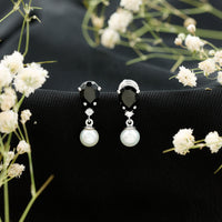 6 Carat Freshwater Pearl Drop Earrings with Black Onyx