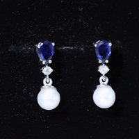 Natural Freshwater Pearl Drop Dangle Earrings with Blue Sapphire