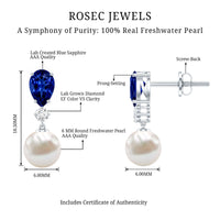 Natural Freshwater Pearl Drop Dangle Earrings with Blue Sapphire