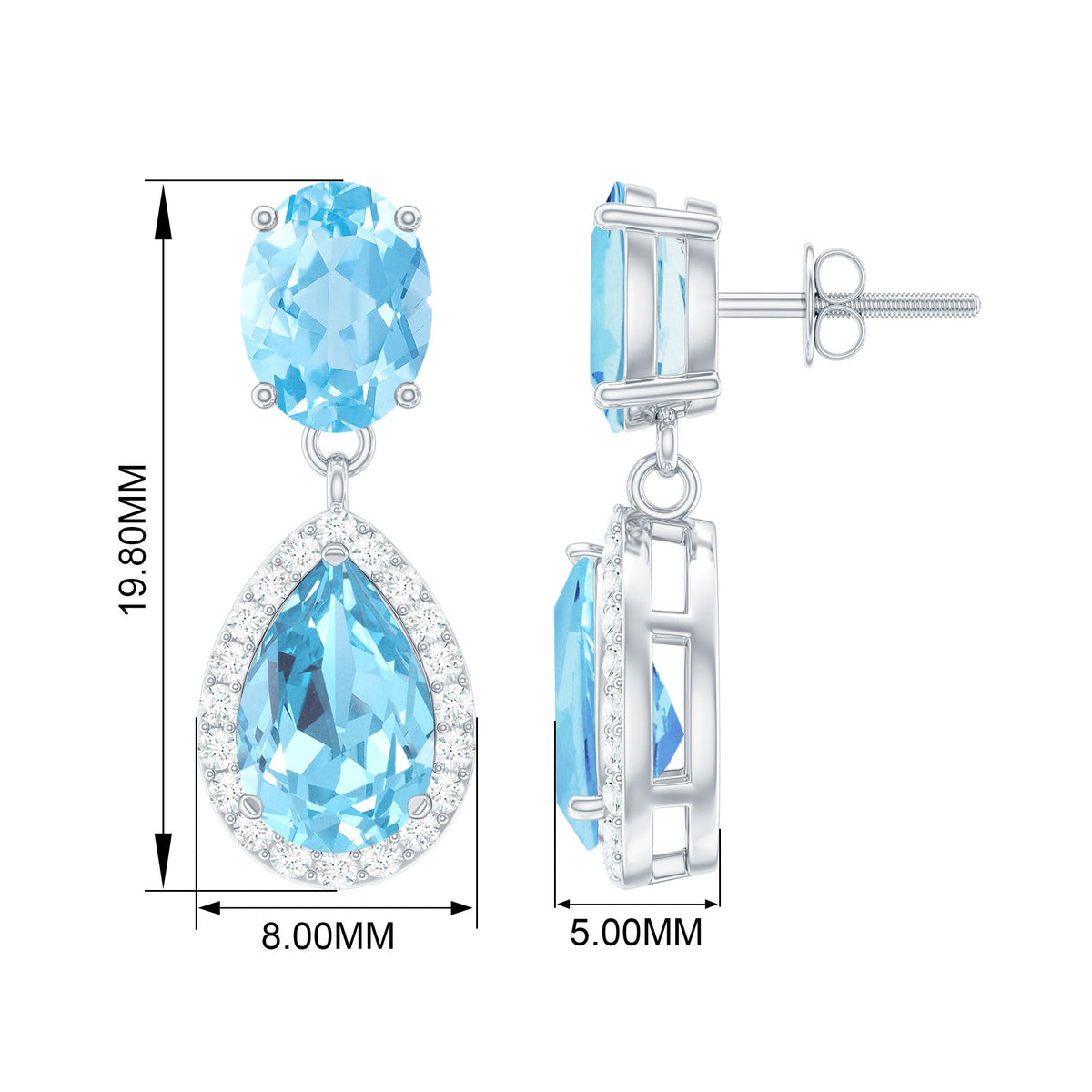 Certified aquamarine and diamond dangle drop earrings by Rosec Jewels featuring sparkling gemstones and elegant design.