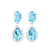 Elegant certified aquamarine and diamond dangle earrings from Rosec Jewels featuring sparkling gemstones and intricate metalwork.