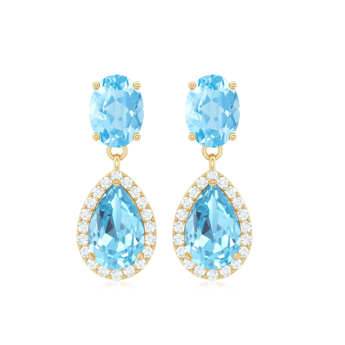 Rosec Jewels certified aquamarine and diamond dangle earrings featuring sparkling gemstones and elegant drop design.