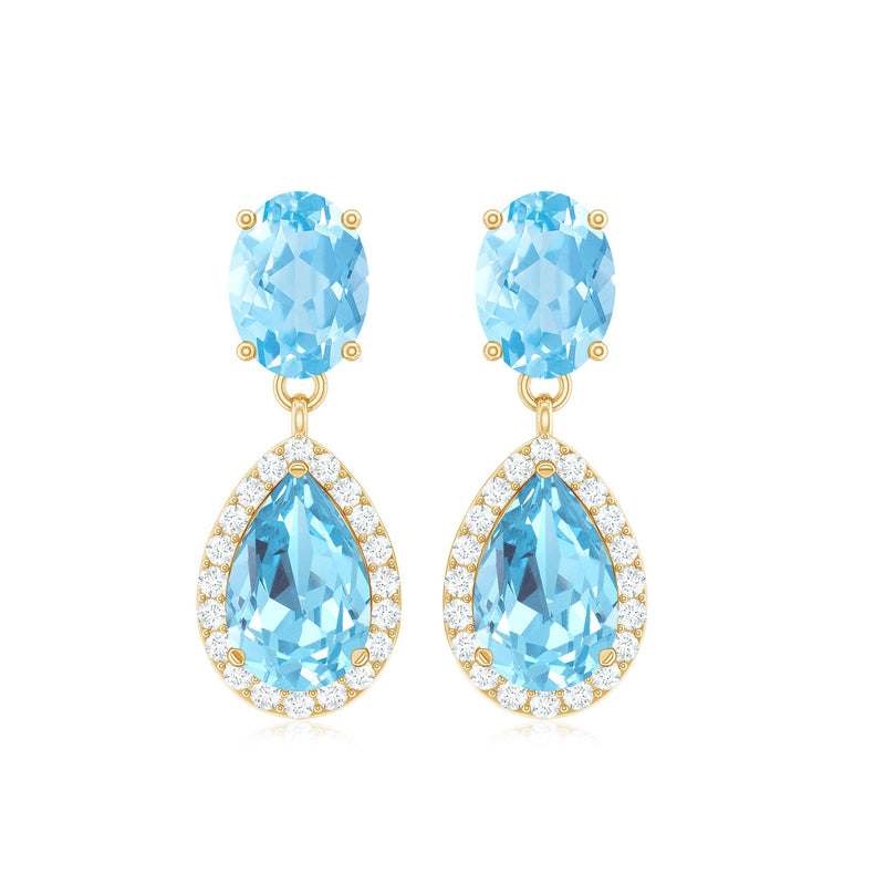 Rosec Jewels certified aquamarine and diamond dangle earrings featuring sparkling gemstones and elegant drop design.