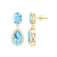 Certified aquamarine and diamond dangle earrings featuring elegant drop design by Rosec Jewels on a white background.