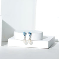 Handpicked Pearl Drop Earrings with Aquamarine and Moissanite