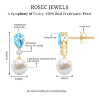 Handpicked Pearl Drop Earrings with Aquamarine and Moissanite