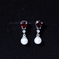 Genuine Freshwater Pearl Drop Earrings with Garnet
