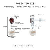 Sterling Silver Cultured Pearl and Garnet Bridal Drop Earrings