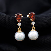 Genuine Freshwater Pearl Drop Earrings with Garnet