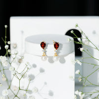 Genuine Freshwater Pearl Drop Earrings with Garnet
