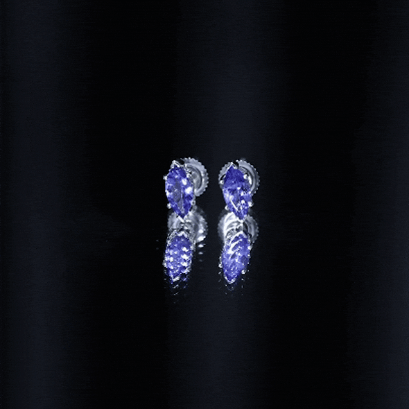 Yellow gold Tanzanite solitaire stud earrings with marquise cut gemstones, featuring a simple and elegant design from Rosec Jewels.