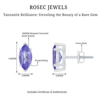 1.3 Carat Marquise Cut Tanzanite Solitaire Stud Earrings