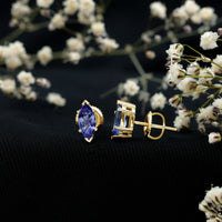 1.3 Carat Marquise Cut Tanzanite Solitaire Stud Earrings
