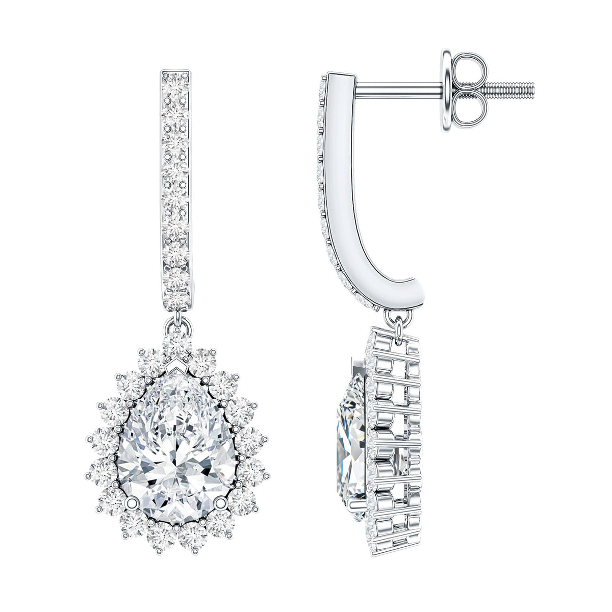 Rosec Jewels certified zircon teardrop bridal hoop earrings featuring elegant drop design and sparkling zircon stones.