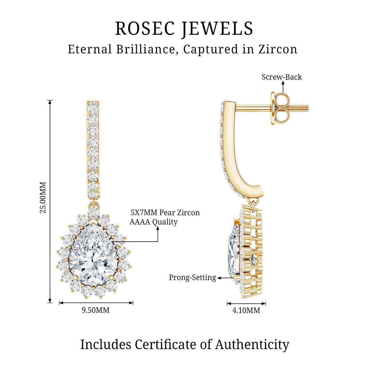 Rosec Jewels zircon teardrop bridal hoop earrings featuring sparkling drop design in gold tone.