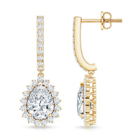 Certified zircon teardrop bridal hoop earrings by Rosec Jewels with sparkling zircon stones on gold-toned hoops.