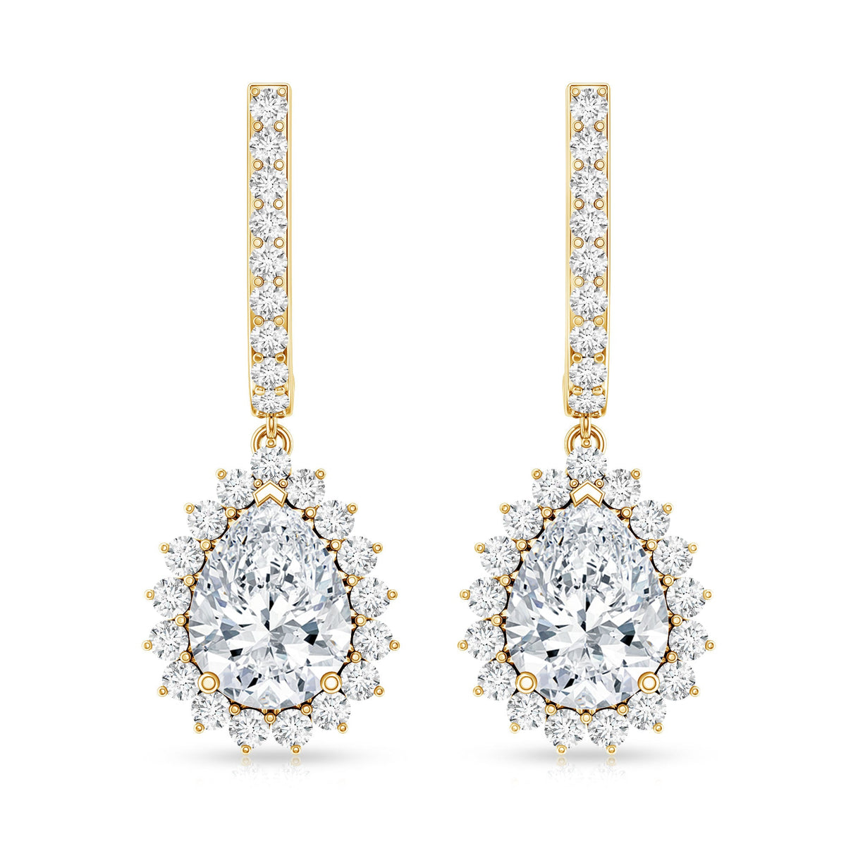 Certified zircon teardrop bridal hoop earrings by Rosec Jewels featuring elegant drop design and sparkling gemstones.