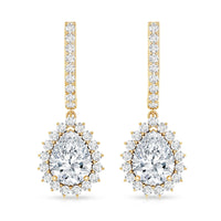 Certified zircon teardrop bridal hoop earrings by Rosec Jewels featuring elegant drop design and sparkling gemstones.