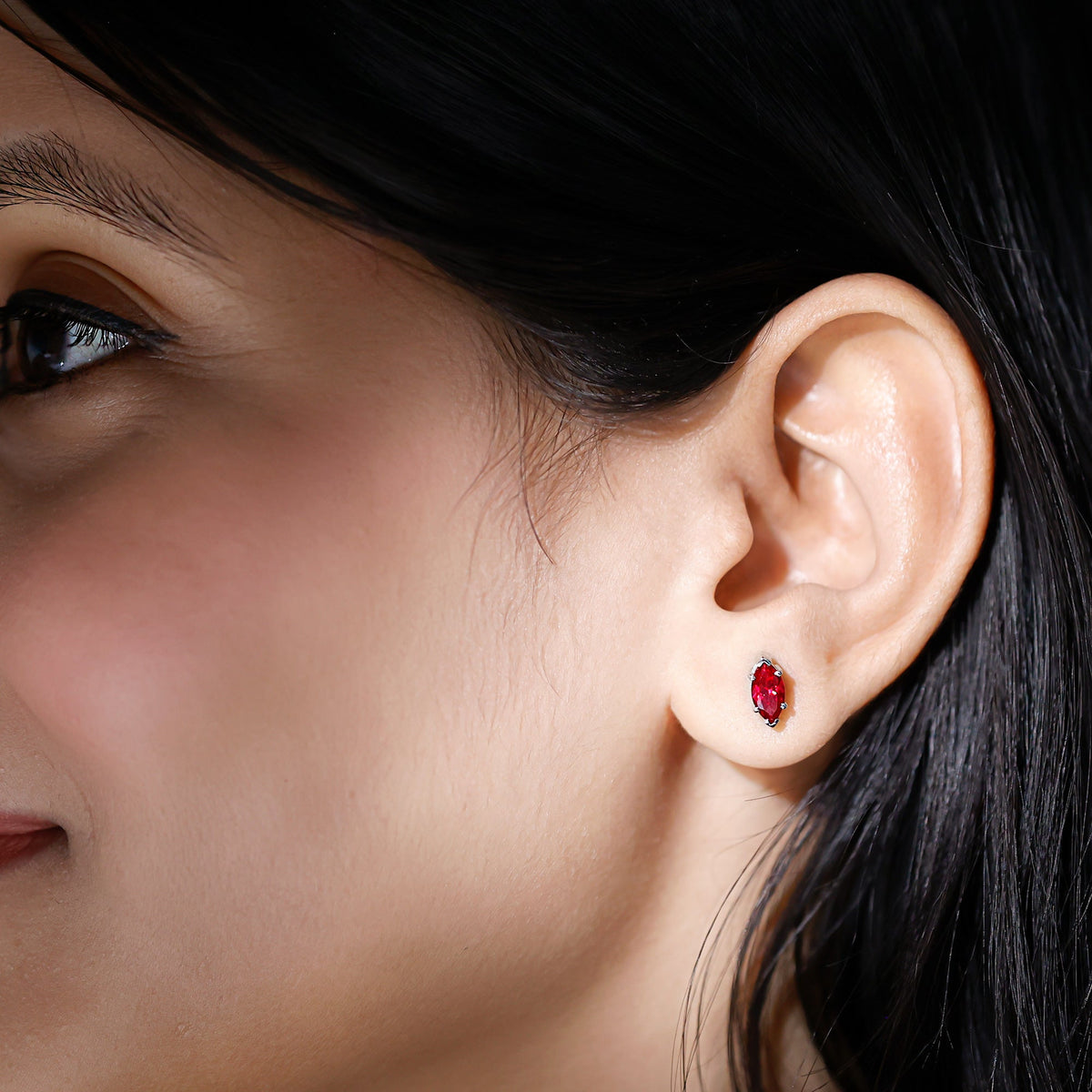 Certified Marquise Cut Lab Grown Ruby Everyday Stud Earring