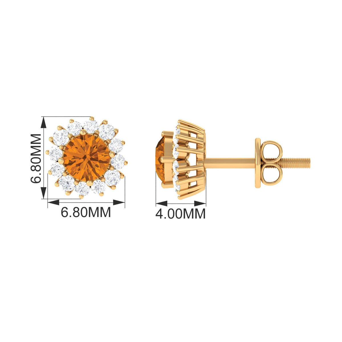 Yellow citrine and diamond halo stud earrings by Rosec Jewels featuring 1 carat of sparkling gemstones.