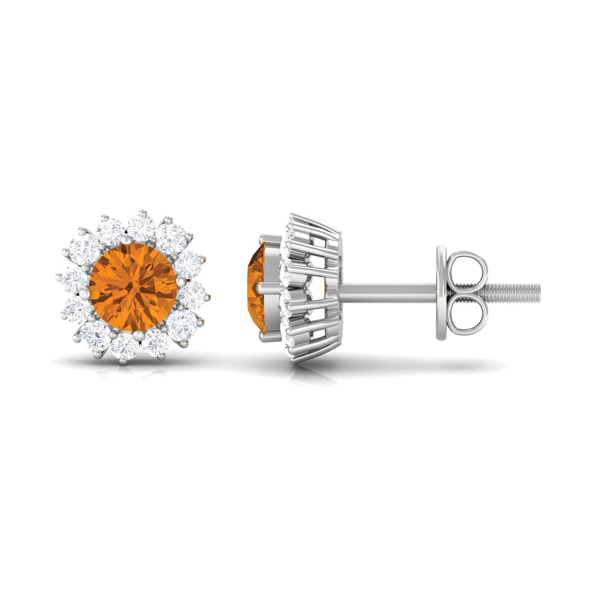Yellow citrine and diamond halo stud earrings by Rosec Jewels featuring 1-carat classic yellow citrine gemstones.