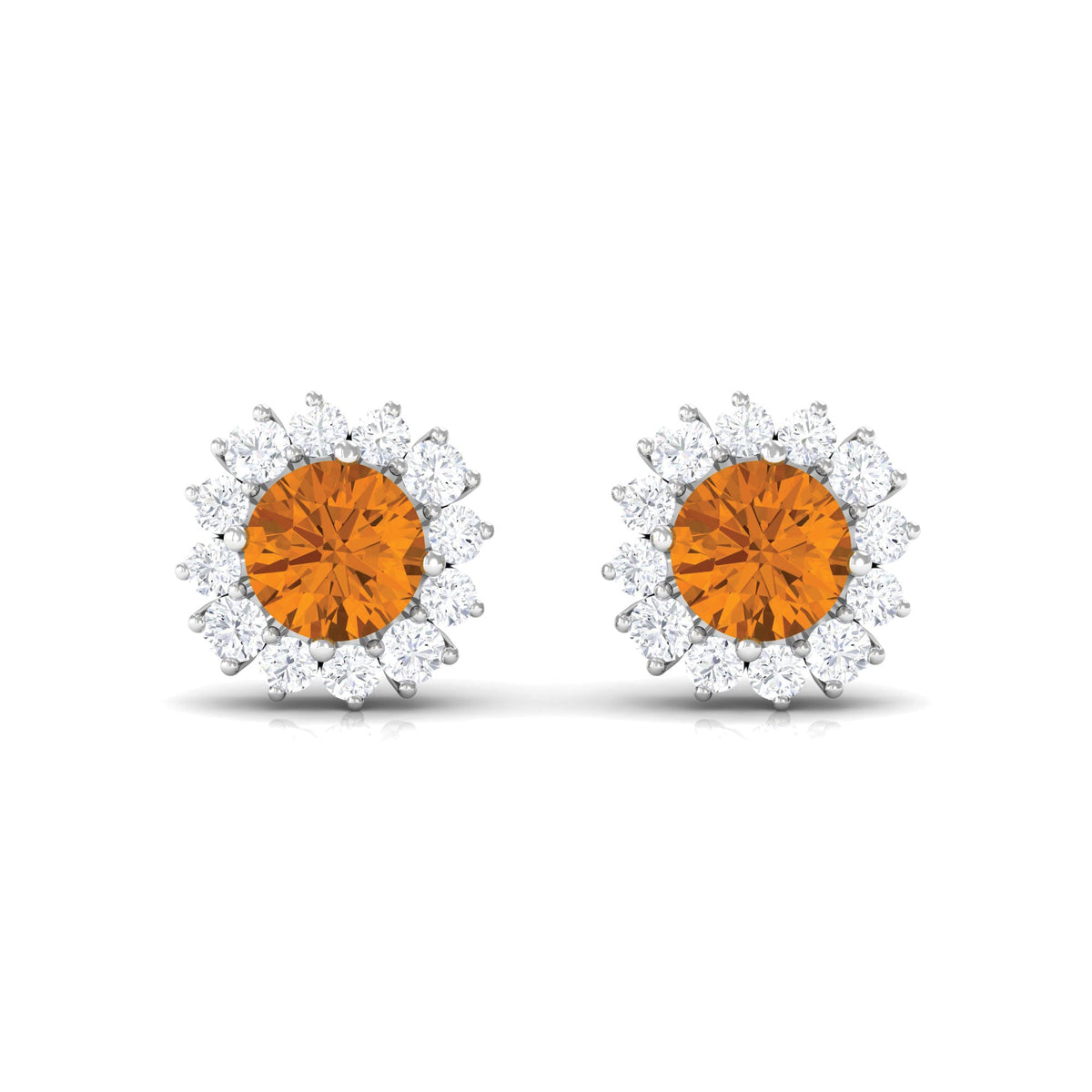 Yellow citrine and diamond halo stud earrings by Rosec Jewels, featuring a classic design with sparkling gemstones.