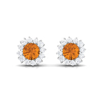 Yellow citrine and diamond halo stud earrings by Rosec Jewels, featuring a classic design with sparkling gemstones.