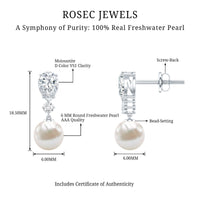 Moissanite and Freshwater Pearl Dangle Drop Earrings