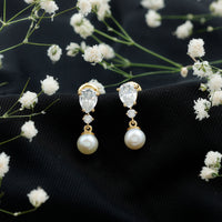 Moissanite and Freshwater Pearl Dangle Drop Earrings