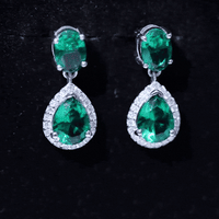 Lab Created Emerald and Diamond Bridal Drop Earrings with Certificate