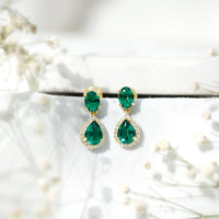 Lab Created Emerald and Diamond Bridal Drop Earrings with Certificate