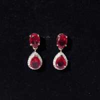 Lab Created Ruby and Diamond Dangle Drop Earrings
