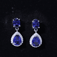 5 Carat Lab Grown Blue Sapphire Teardrop Earrings with Certificate
