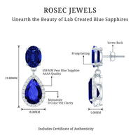 5 Carat Lab Grown Blue Sapphire Teardrop Earrings with Certificate