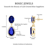 Lab Grown Blue Sapphire Bridal Dangle Earrings with Moissanite