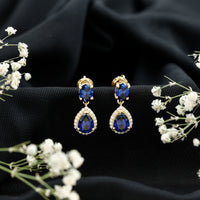 Lab Grown Blue Sapphire Bridal Dangle Earrings with Moissanite