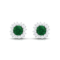 1 CT Certified Created Emerald and Diamond Halo Stud Earrings