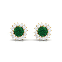 1 CT Certified Created Emerald and Diamond Halo Stud Earrings
