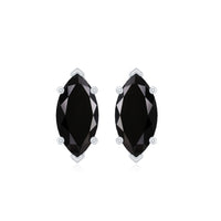 Genuine Black Onyx Marquise Stud Earrings with Certificate