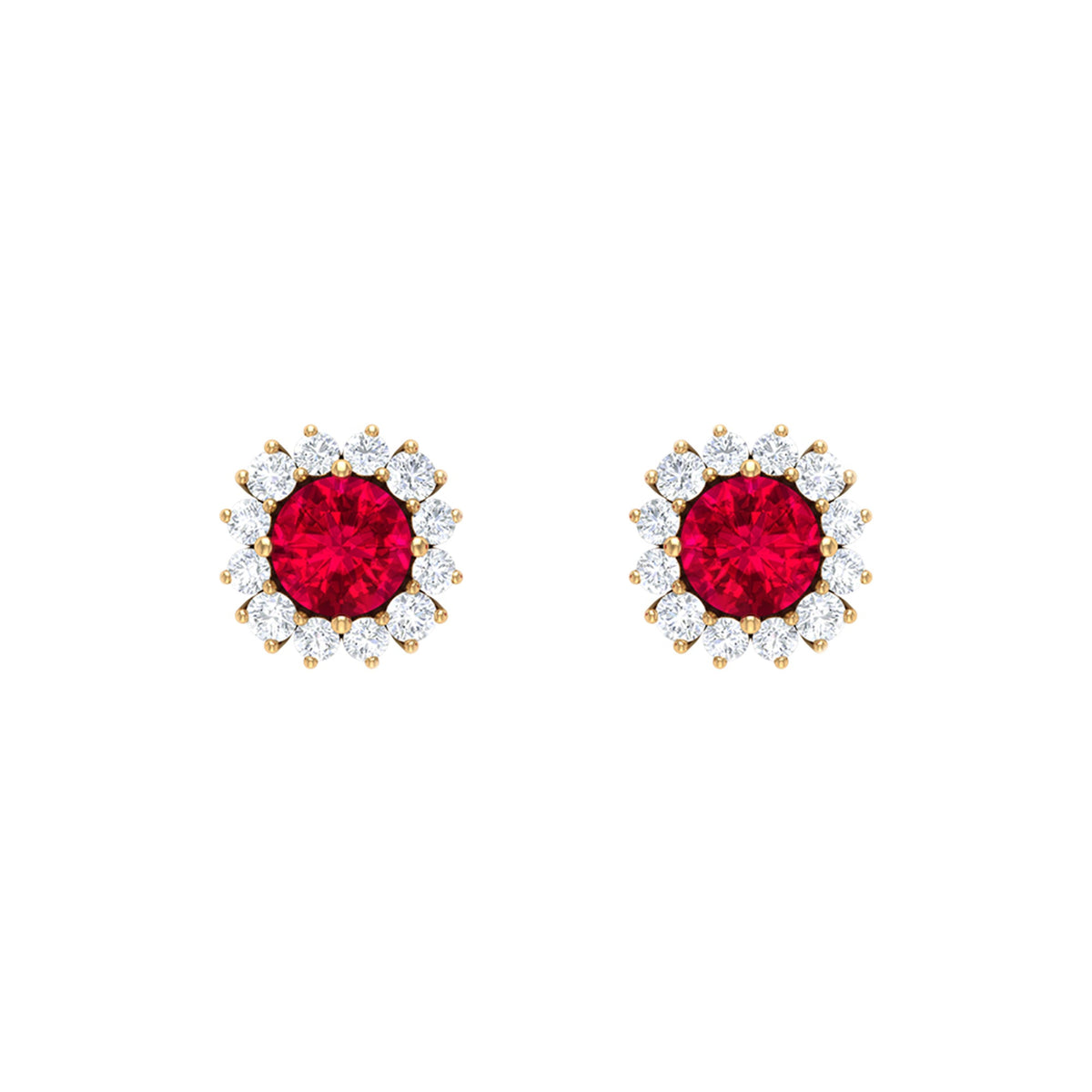 Rosec Jewels 1.75 CT lab-created ruby stud earrings with diamond halo, showcasing elegant gemstone and sparkling accents